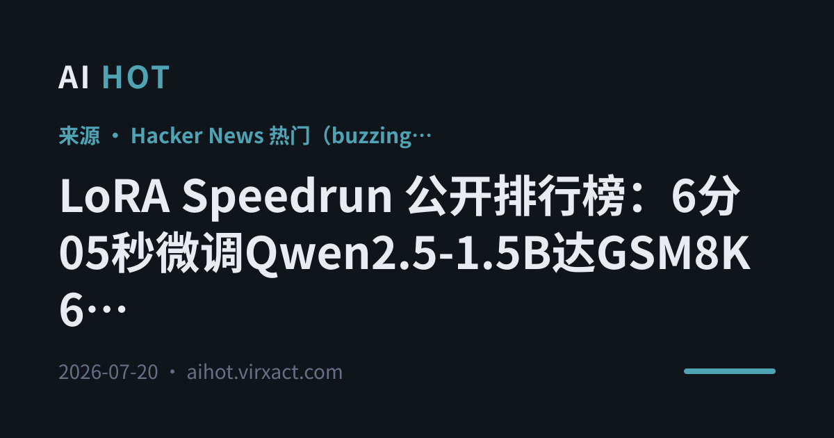LoRA Speedrun 公开排行榜：6分05秒微调Qwen2.5-1.5B达GSM8K 61.1%准确率